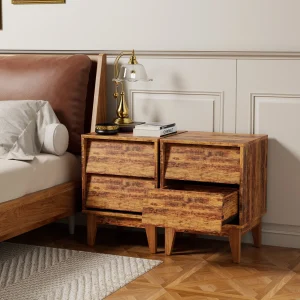 Brown Solid Wood Mid-century Nightstand