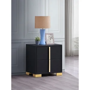Black Metal and Wood Contemporary Nightstand with 2 Drawers