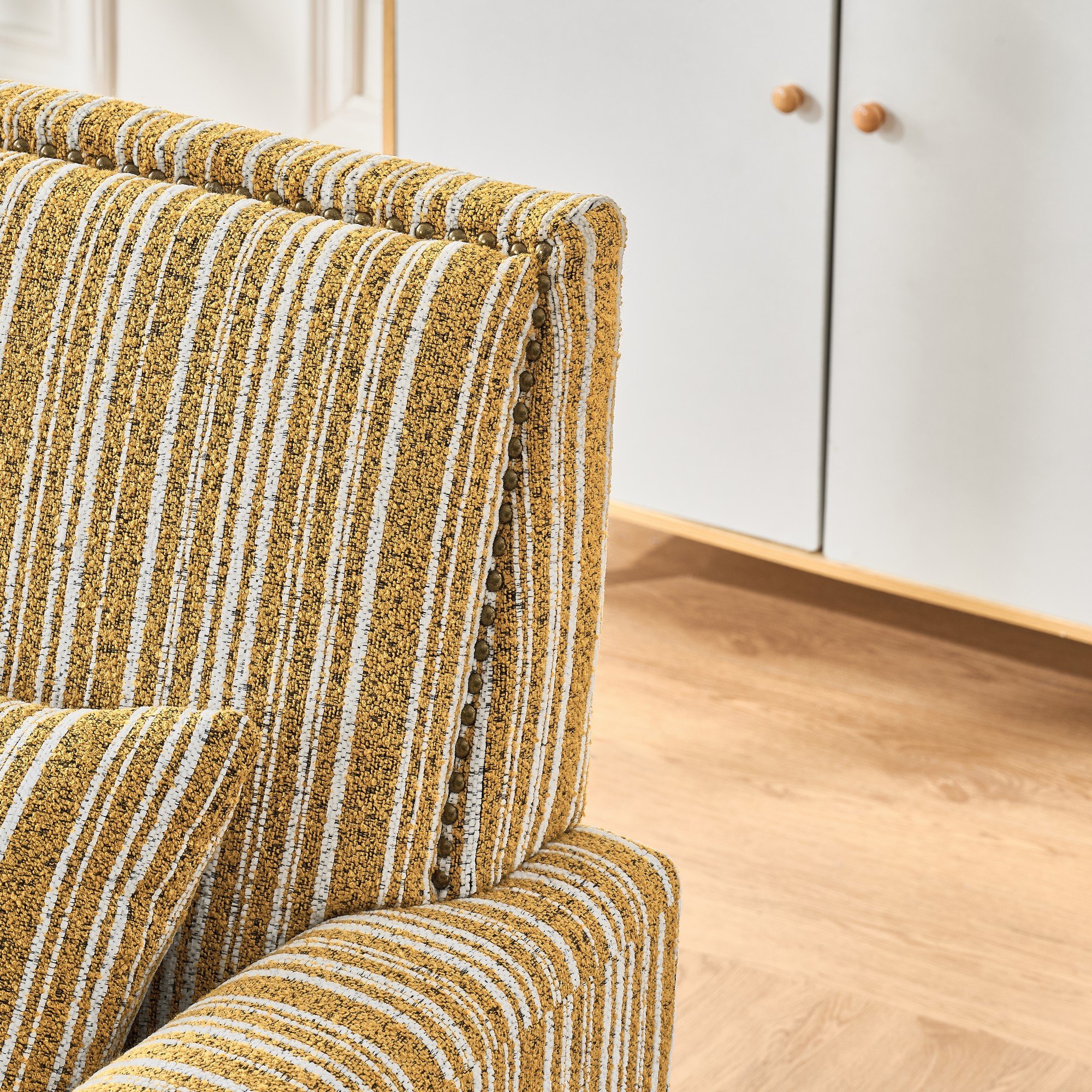 Yellow Solid Wood Modern Armchair with Nailhead Trim - Image 8