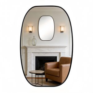 Black Round Wall Mirror - Nora Lane Home furniture - Metal accent, Glass detail - 32 x 22.2 x 1.61 in