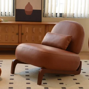 Brown Faux Leather Modern Accent Chair