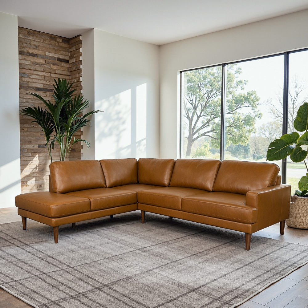 Tan Leather Living Room Sofa - Nora Lane Home furniture