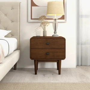 Brown Velvet Mid-century Nightstand