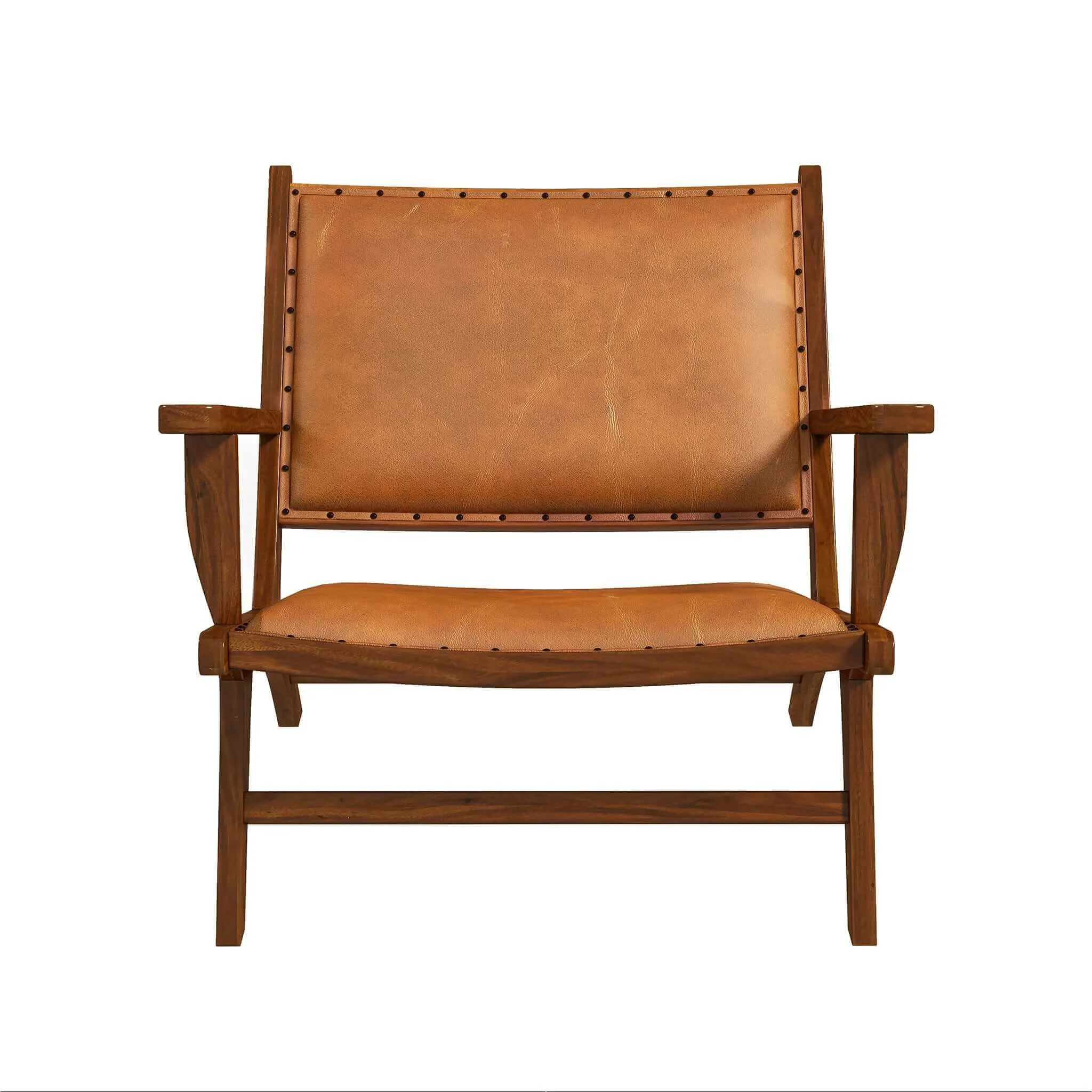 Brown and Tan Solid Wood Modern Armchair - Image 3