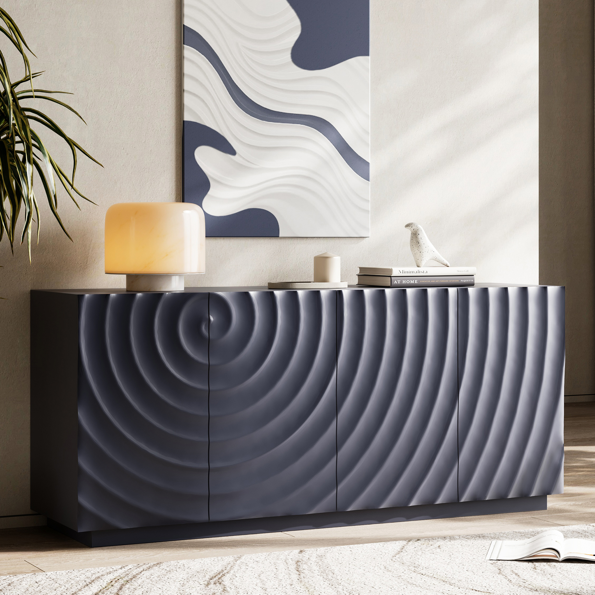 Blue Solid Wood Storage Sideboard - Nora Lane Home furniture - Solid wood - 66 x 18.9 x 7.88 in