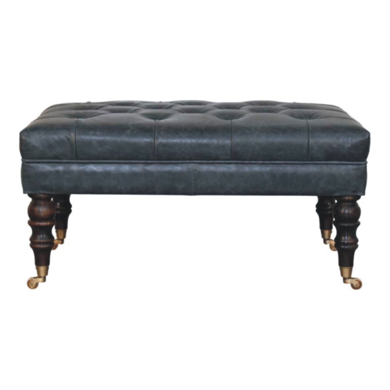 Brown Solid Wood Vintage Ottoman with Tufted - Image 2
