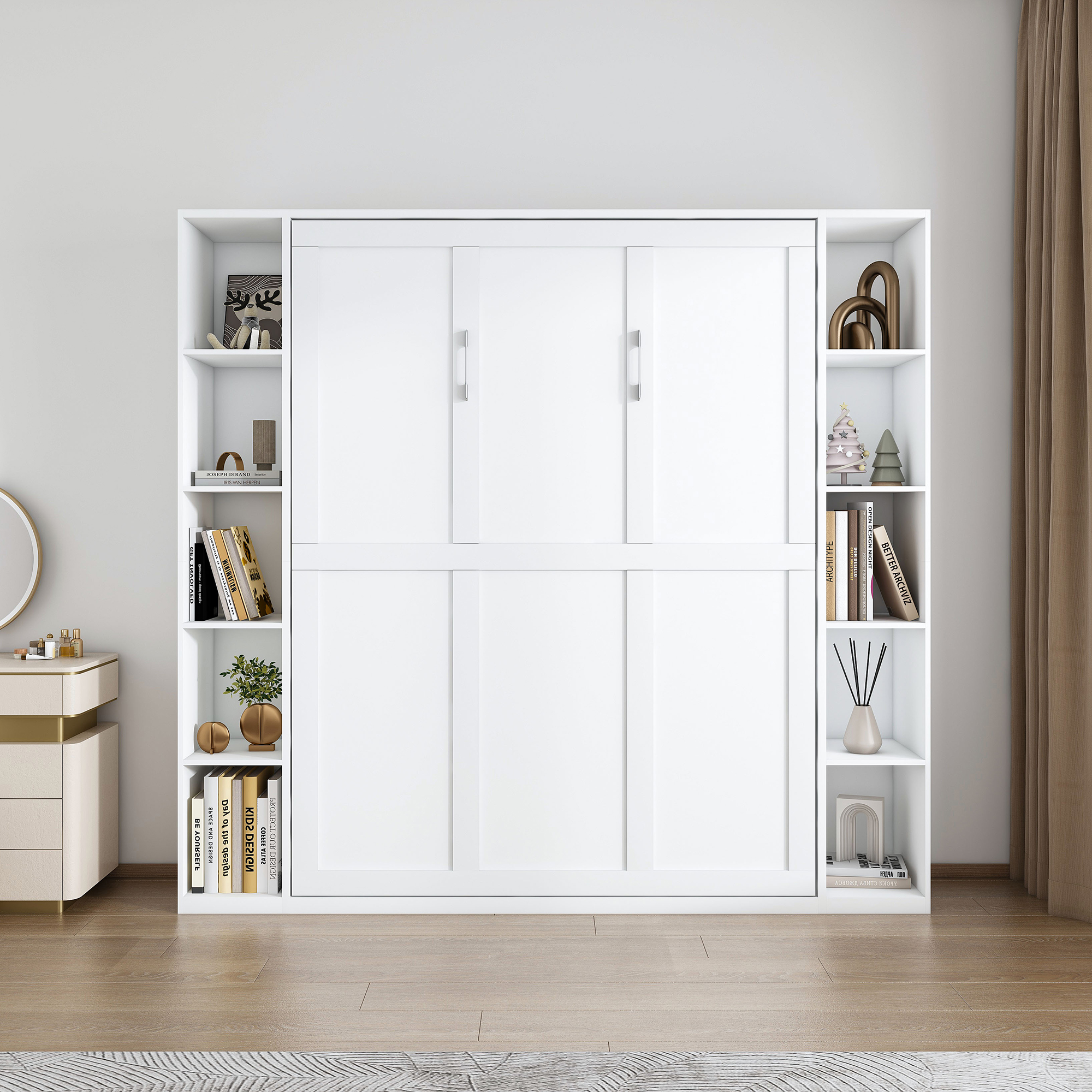 White Solid Wood Storage Wall Bed - Nora Lane Home furniture - Solid wood