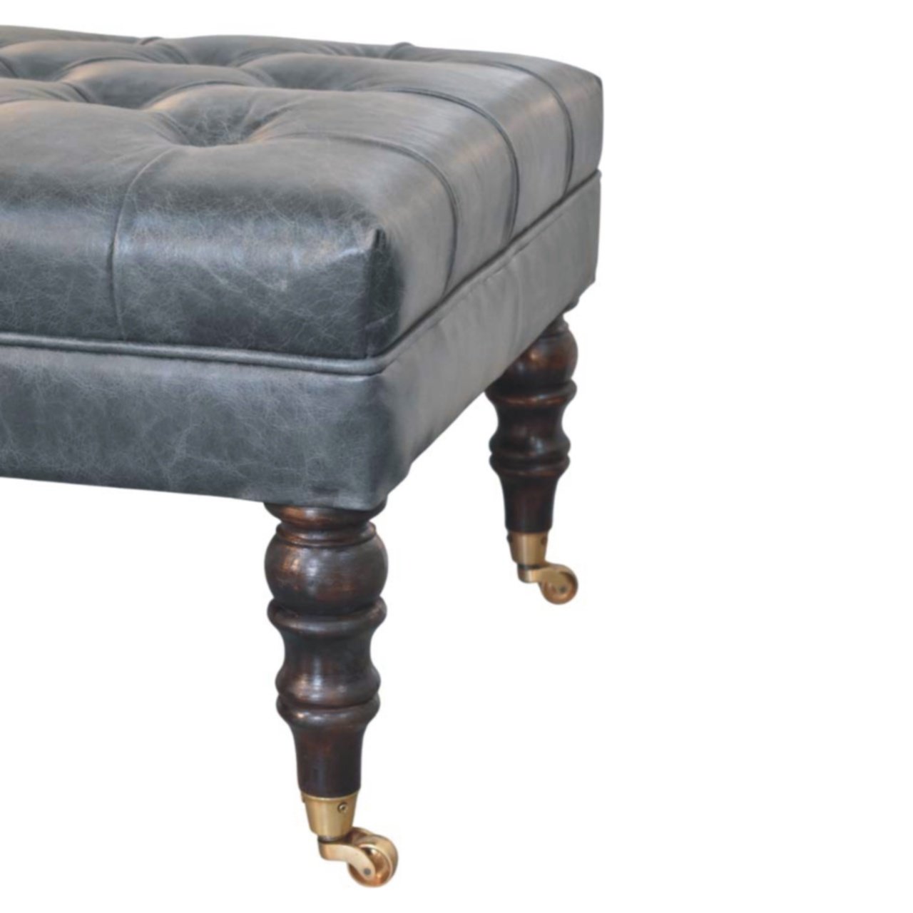 Brown Solid Wood Vintage Ottoman with Tufted - Image 6