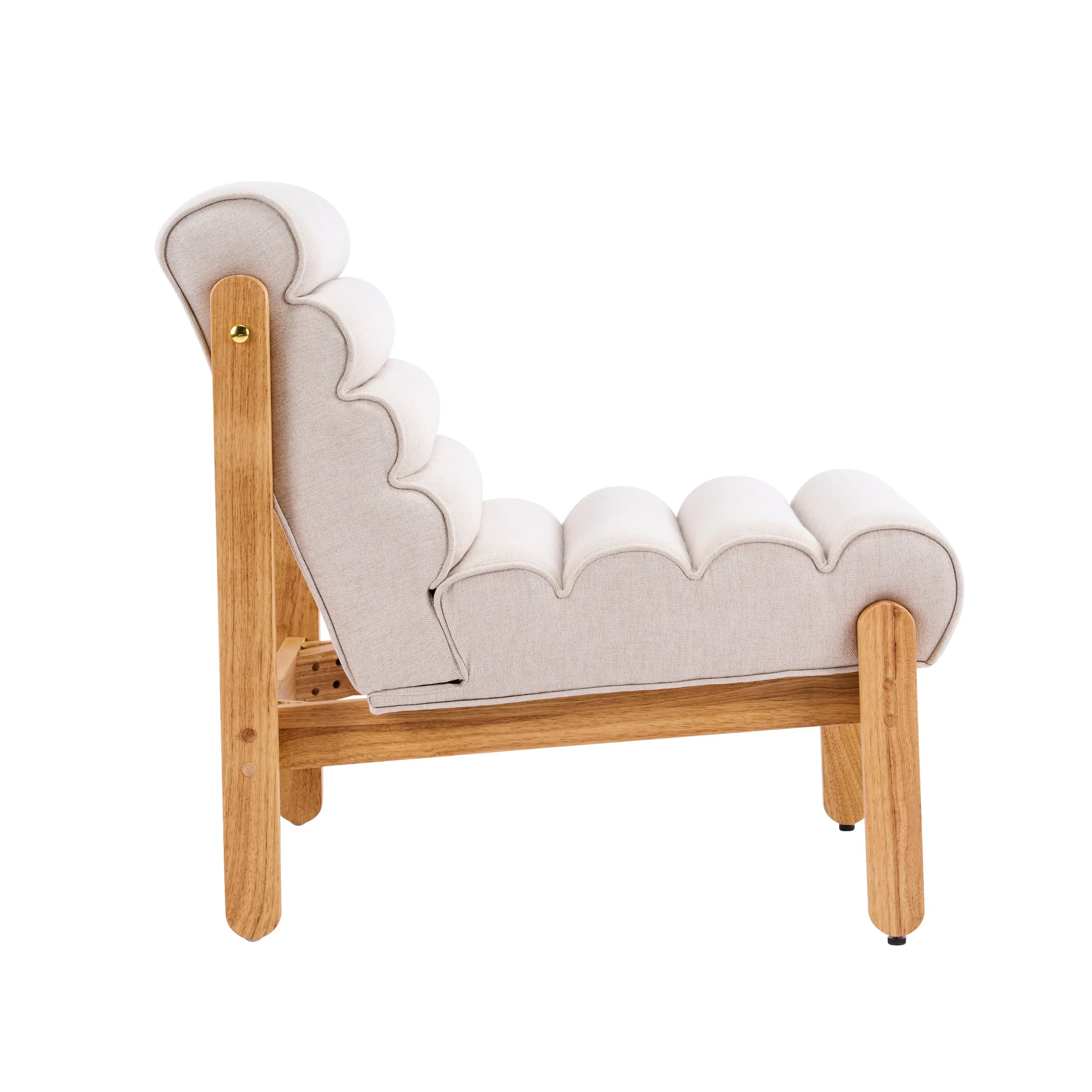 Beige and Natural Solid Wood Modern Accent Chair - Image 5