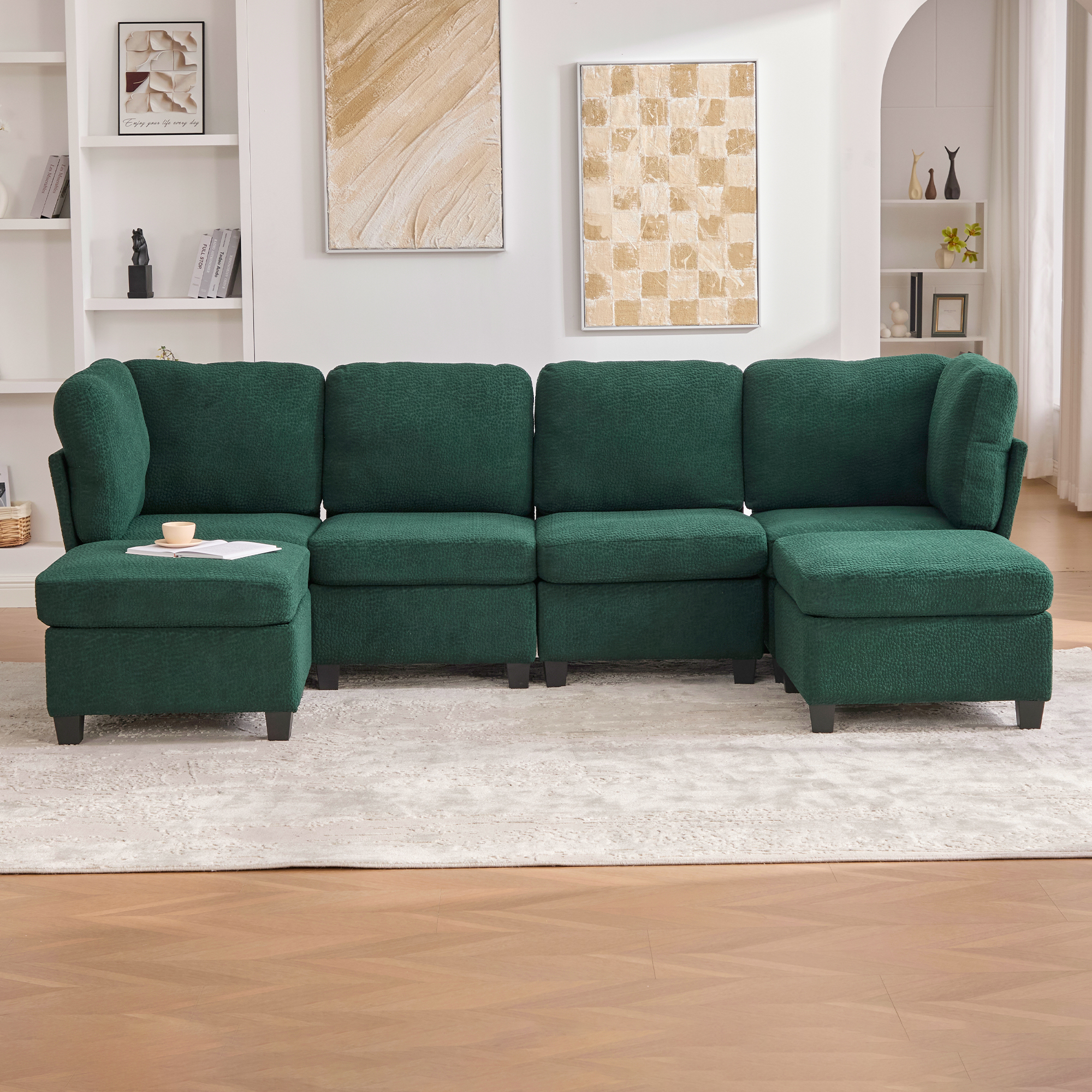 Emerald Polyester Chaise Convertible Storage Bench - Nora Lane Home furniture - Solid wood, Upholstered