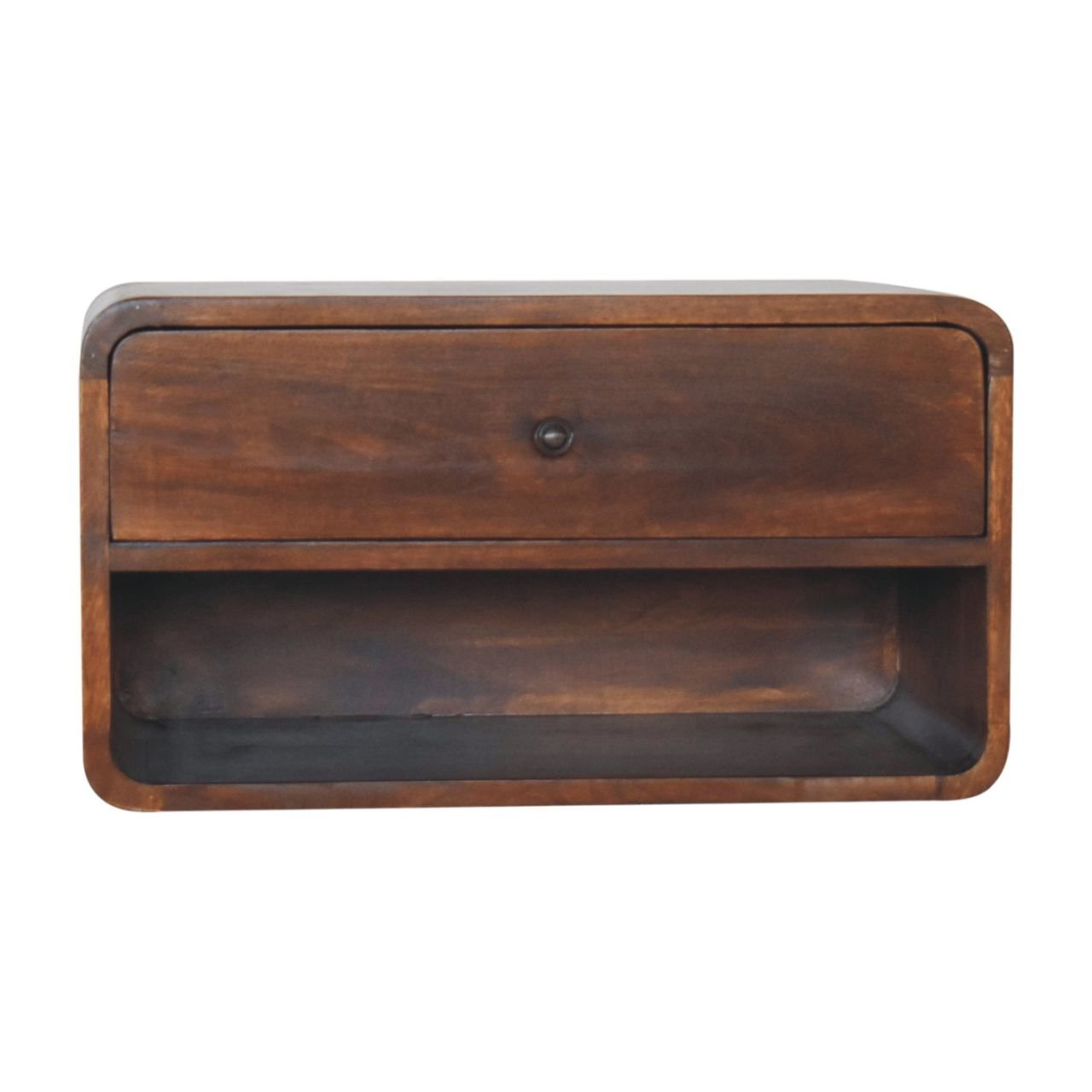 Brown Solid Wood Wall-Mounted Nightstand with 1 Drawer and Open Shelf - Image 2