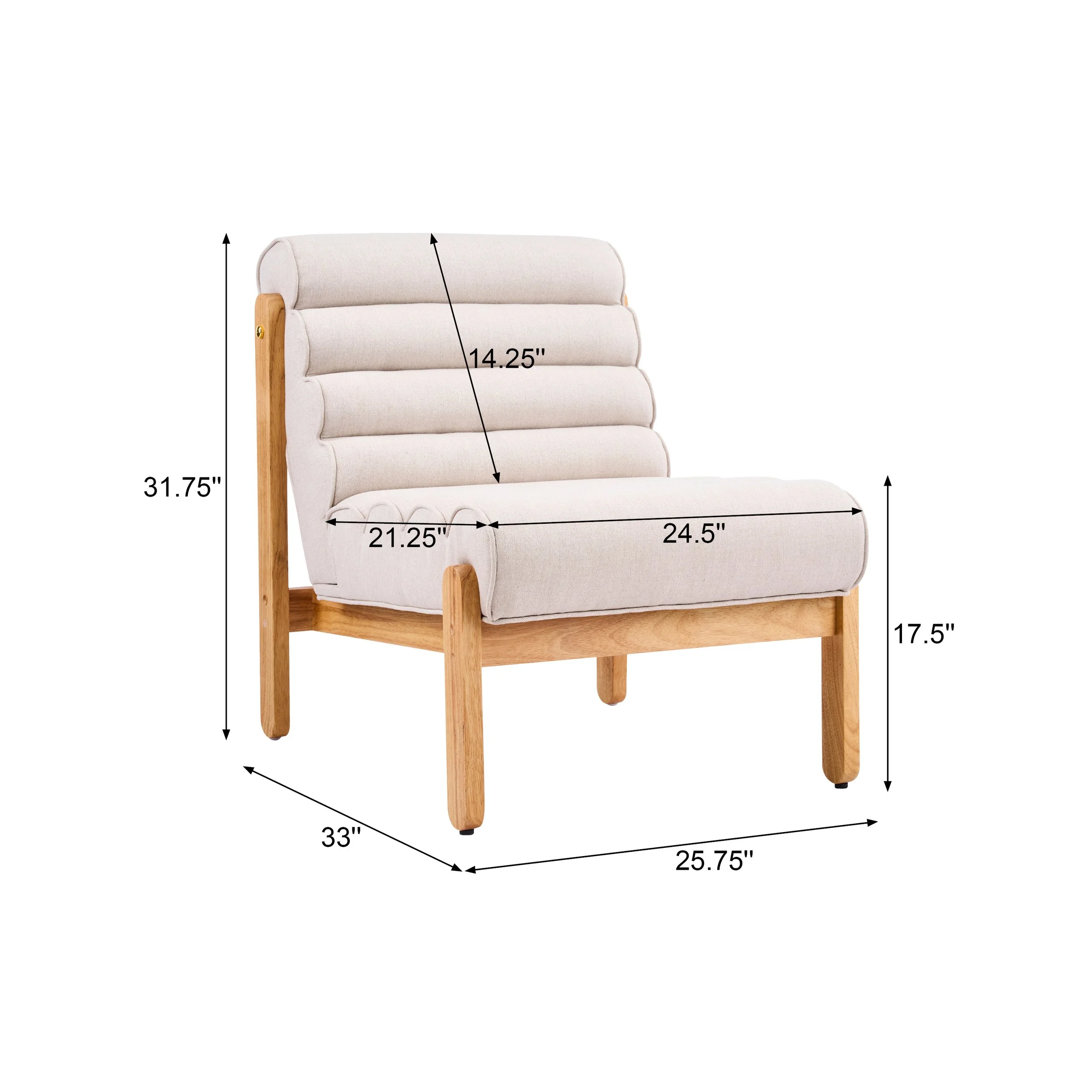Beige and Natural Solid Wood Modern Accent Chair - Image 7
