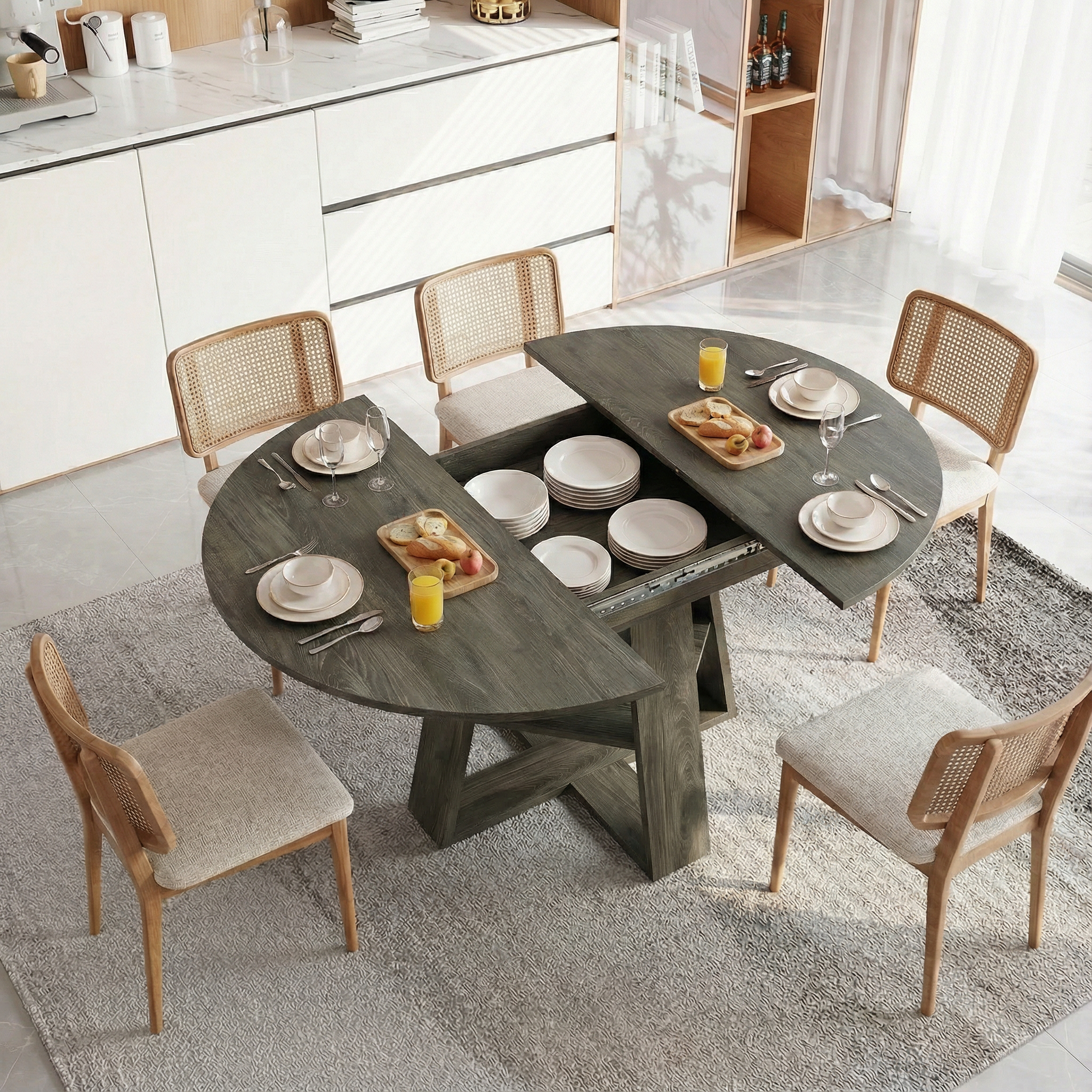 Gray Round Extendable Dining Table - Nora Lane Home furniture - 48.03 x 24.41 x 7.48 in