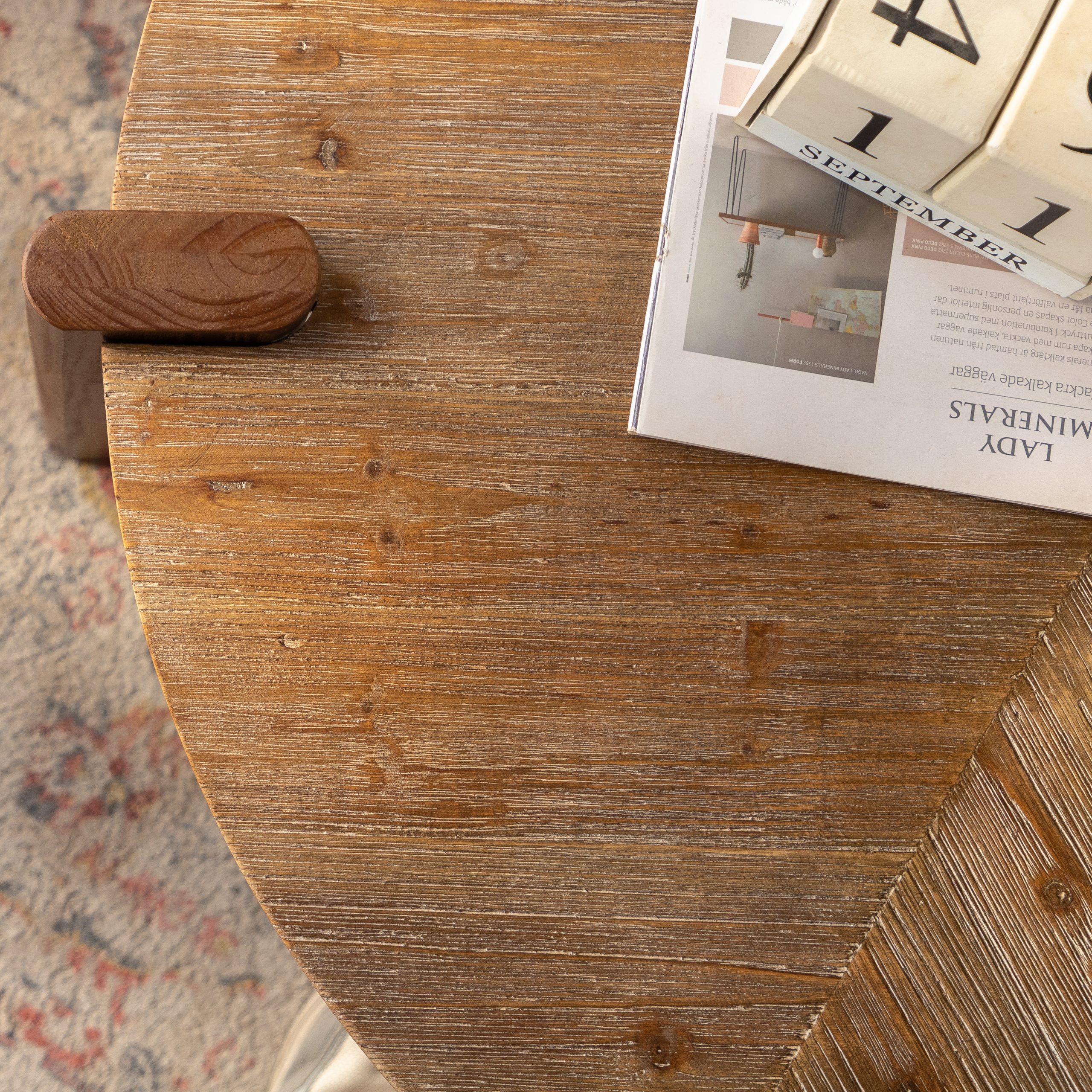 Natural Wood Textured Round Coffee Table - Nora Lane Home furniture - Solid wood, Metal accent - 38.39 x 4.92 x 38.98 in