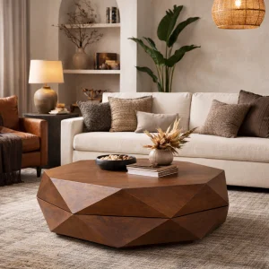 Matte Brown Solid Wood Coffee Table with Hidden Storage and Lift-Top