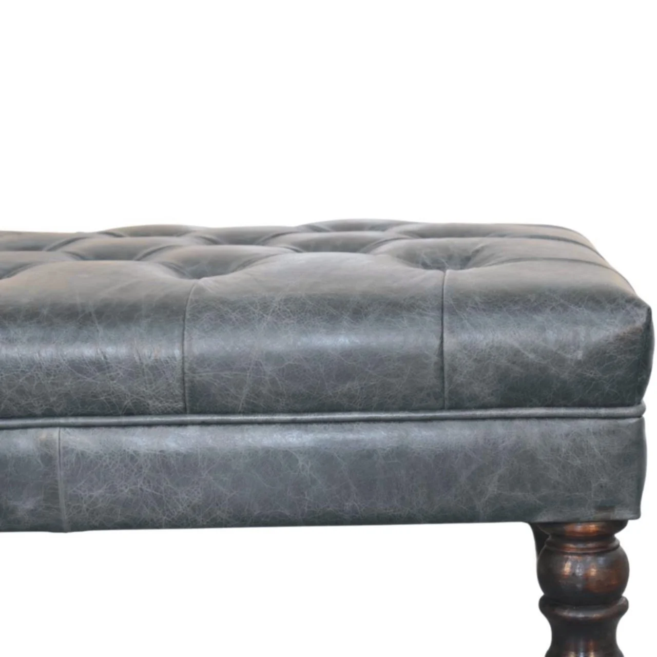 Brown Solid Wood Vintage Ottoman with Tufted - Image 5