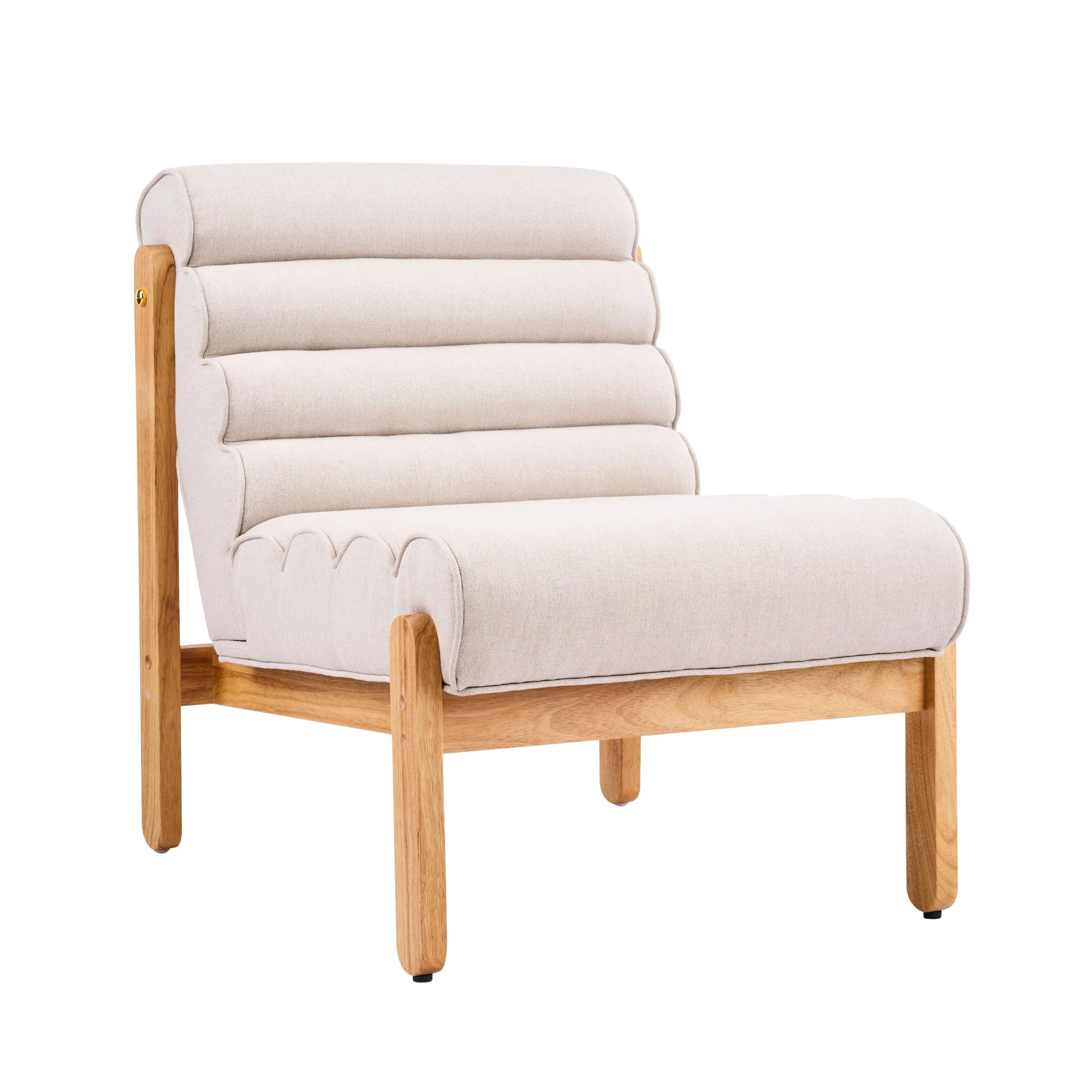 Beige and Natural Solid Wood Modern Accent Chair - Image 4