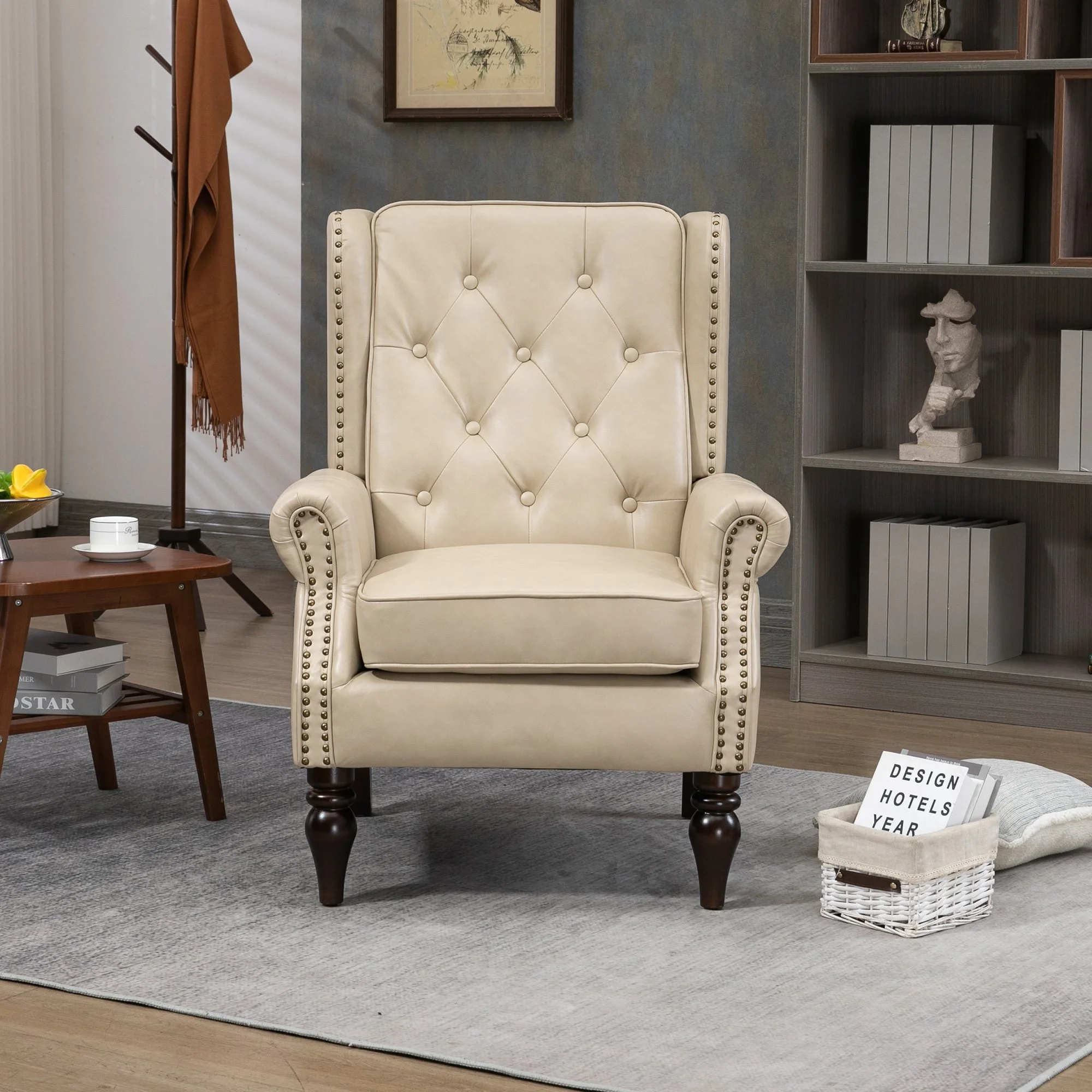 Camel Faux Leather Modern Armchair - Image 3