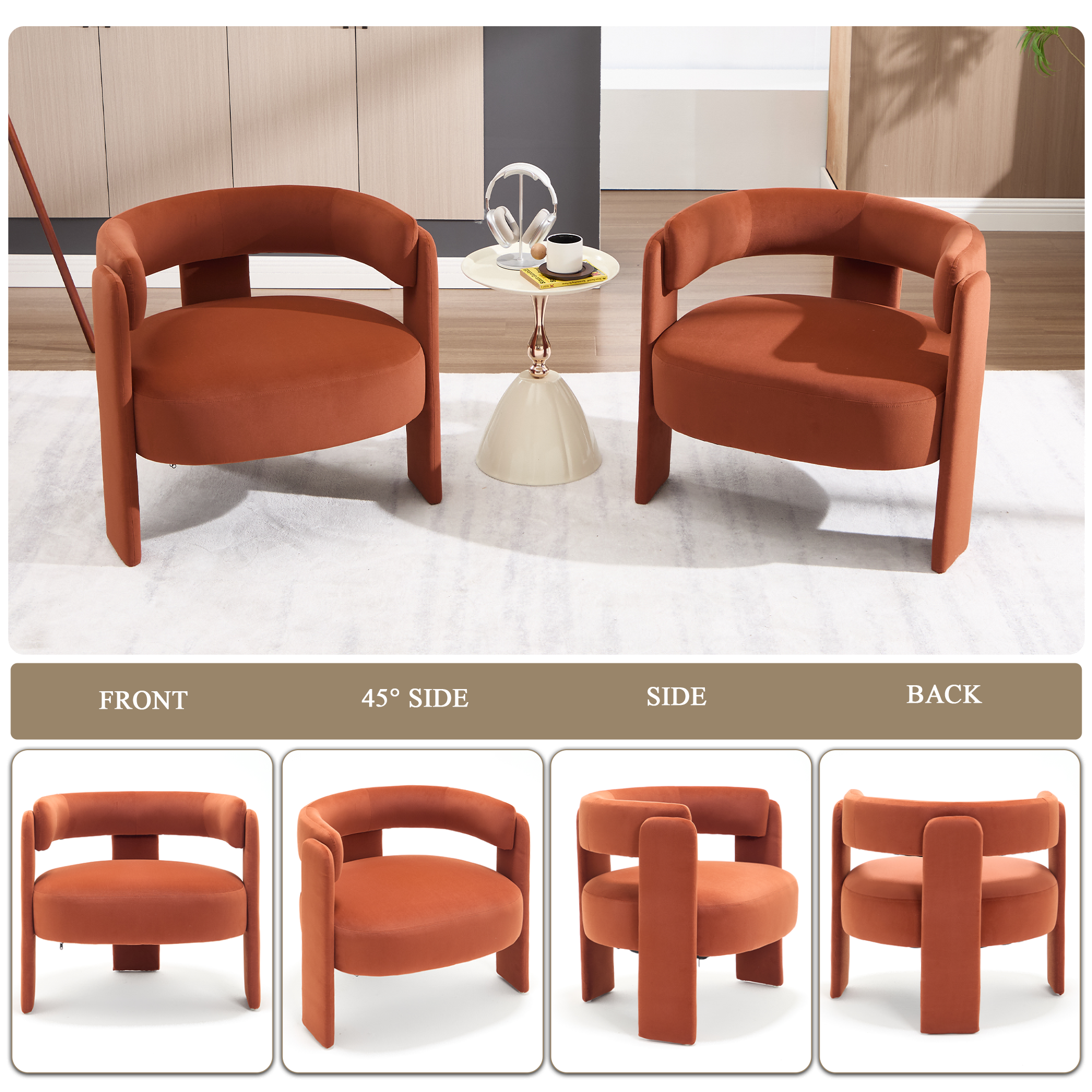 Orange Velvet Modern Sofa - Image 5