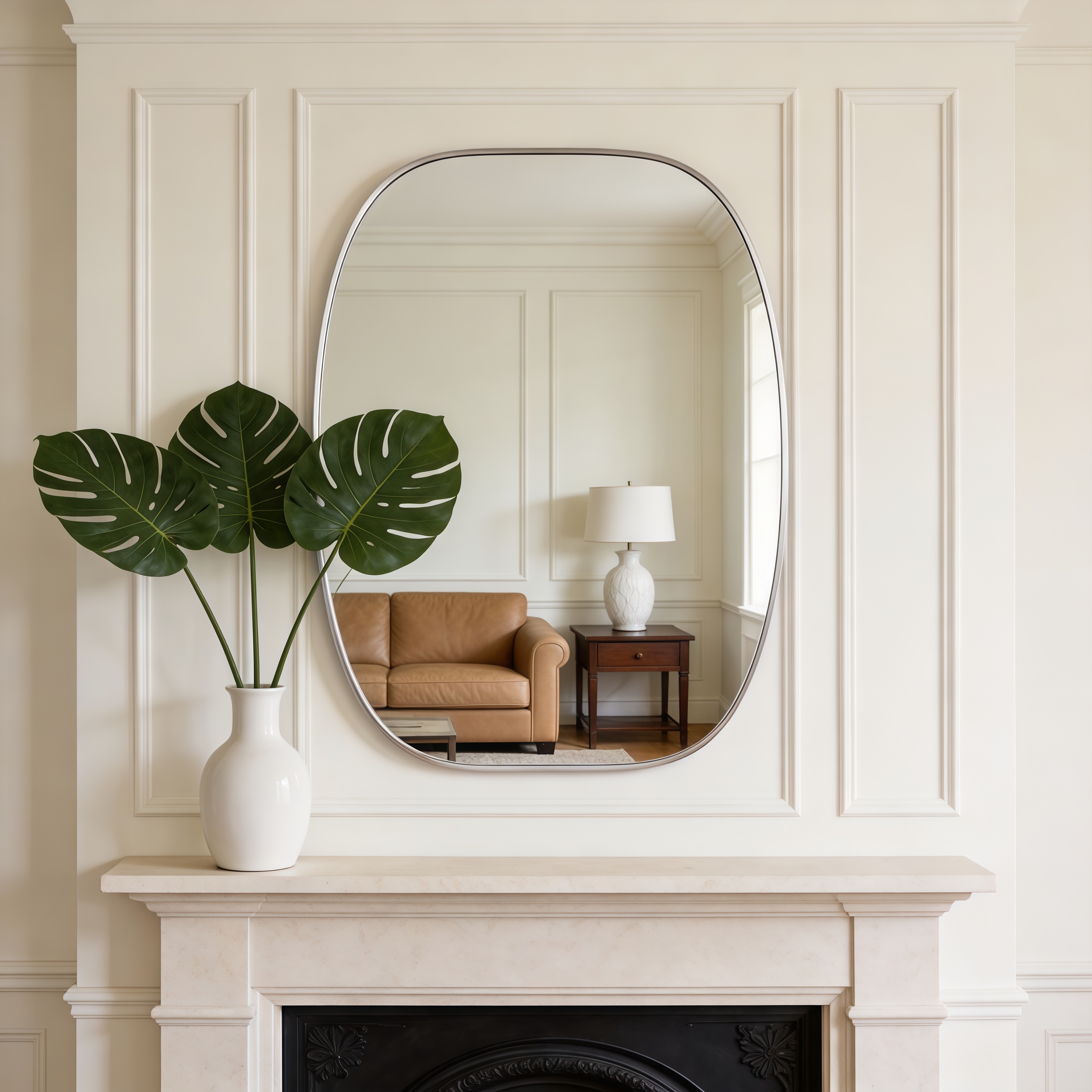 Silver Round Wall Mirror - Nora Lane Home furniture - Metal accent, Glass detail - 42 x 31.8 x 1.61 in