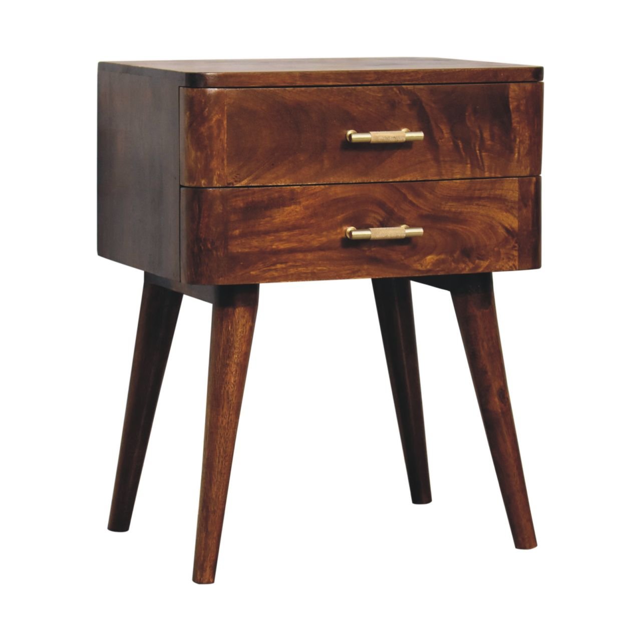 Brown Solid Wood Nightstand with 2 Drawers - Image 3