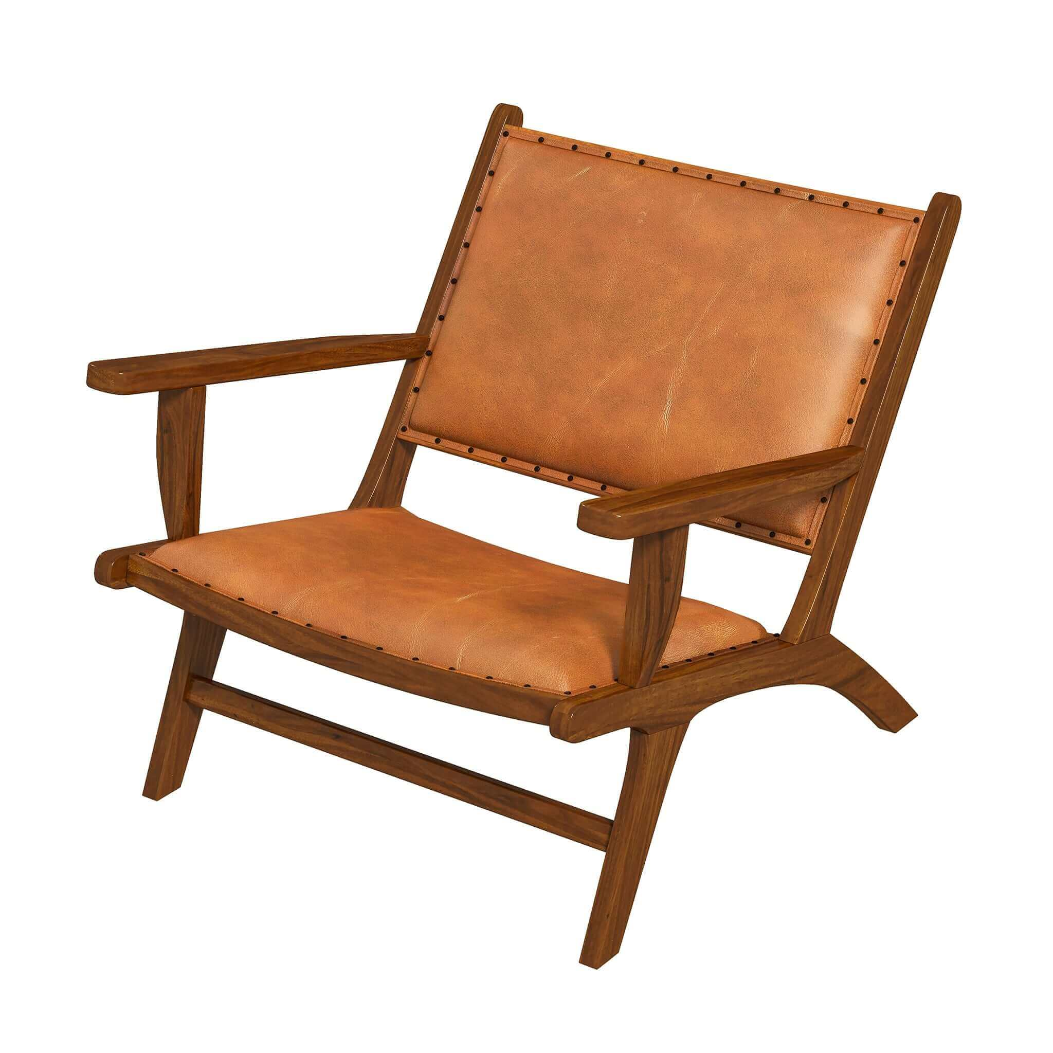 Brown and Tan Solid Wood Modern Armchair - Image 2