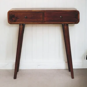 Brown Solid Wood Modern Console Table with 2 Drawers