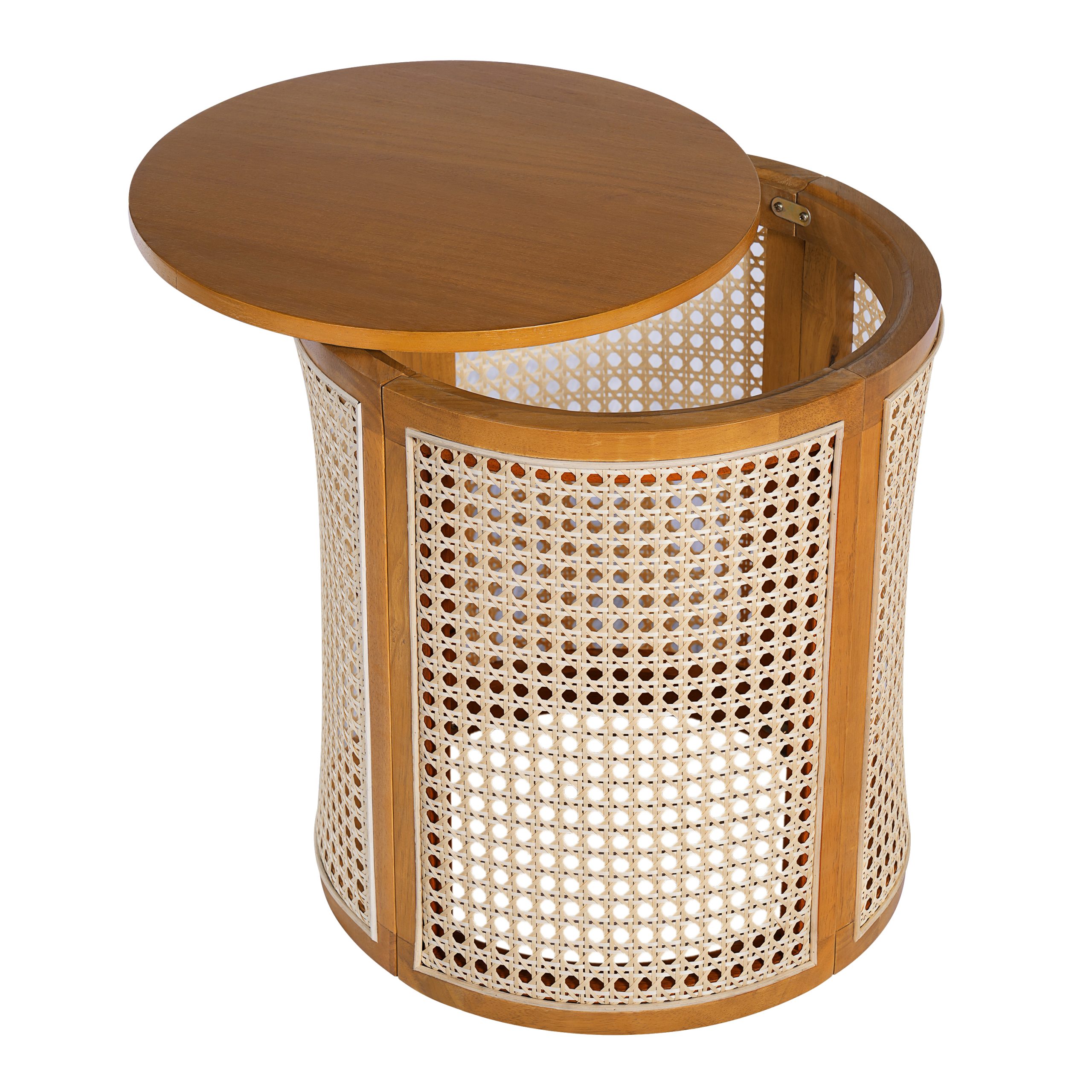 Rattan Solid Wood Round Storage Nightstand - Nora Lane Home furniture - Solid wood, Rattan detail - 25 x 19.5 x 8.3 in