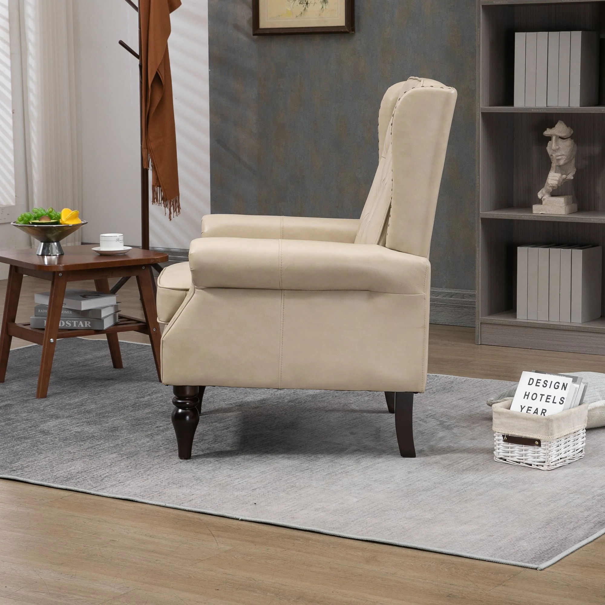 Camel Faux Leather Modern Armchair - Image 8