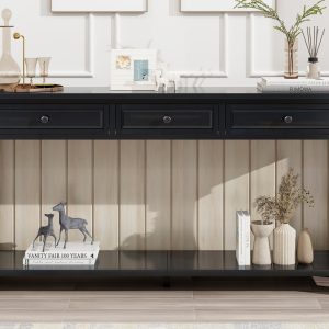 Brown Storage Console Table - Nora Lane Home furniture - Solid wood - 66.14 x 17.72 x 12.4 in