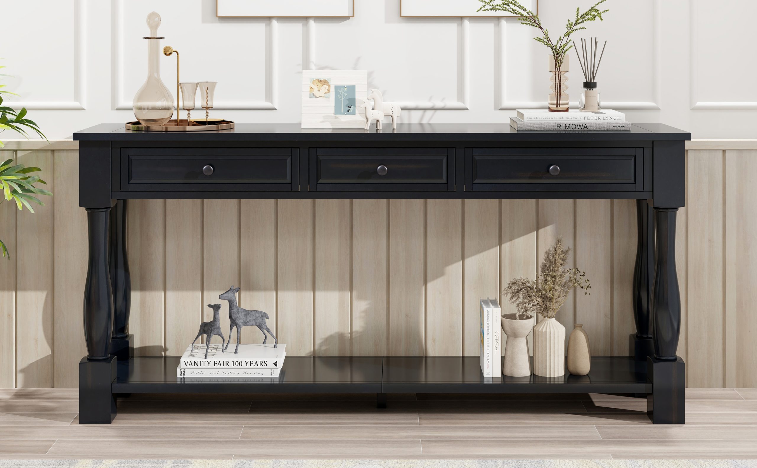 Brown Storage Console Table - Nora Lane Home furniture - Solid wood - 66.14 x 17.72 x 12.4 in