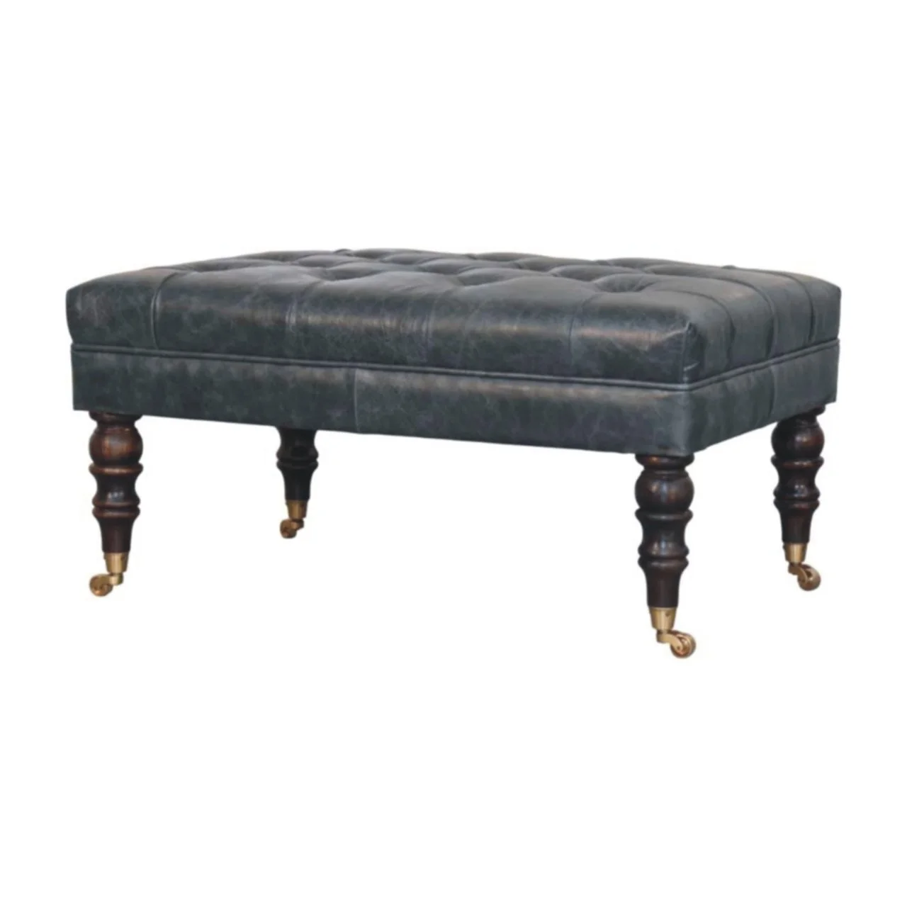 Brown Solid Wood Vintage Ottoman with Tufted - Image 4