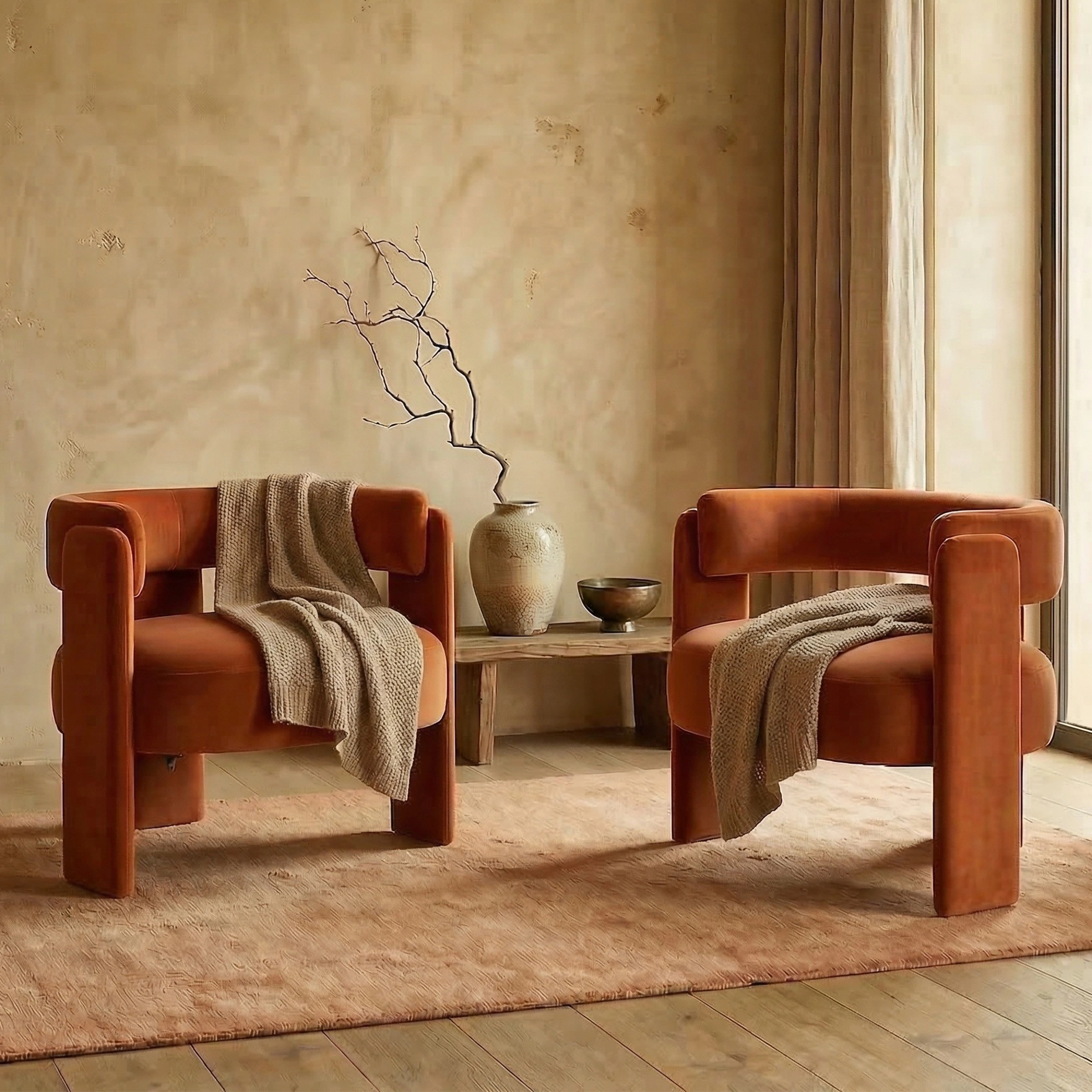 Orange Velvet Modern Sofa - Image 3