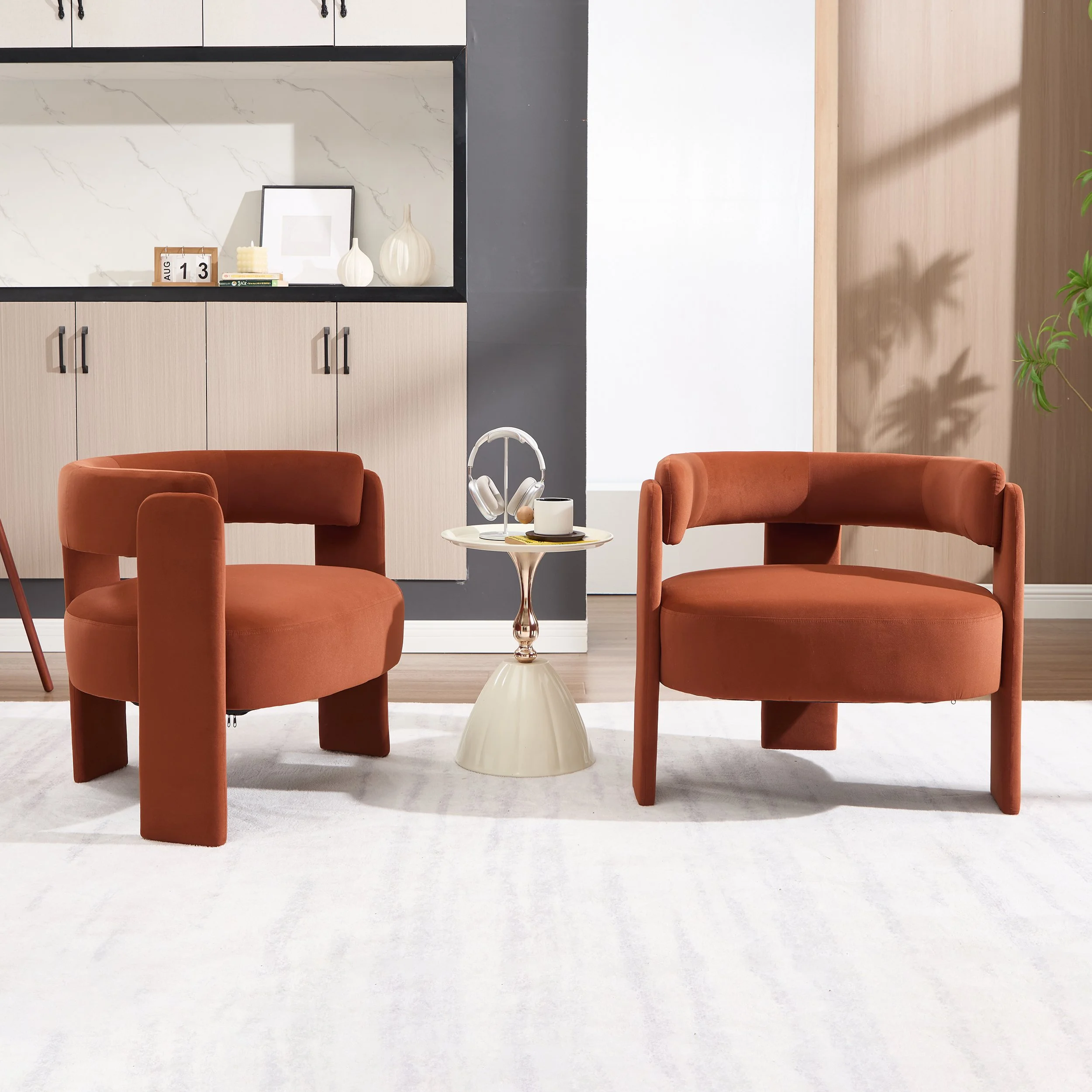 Orange Velvet Modern Sofa - Image 2
