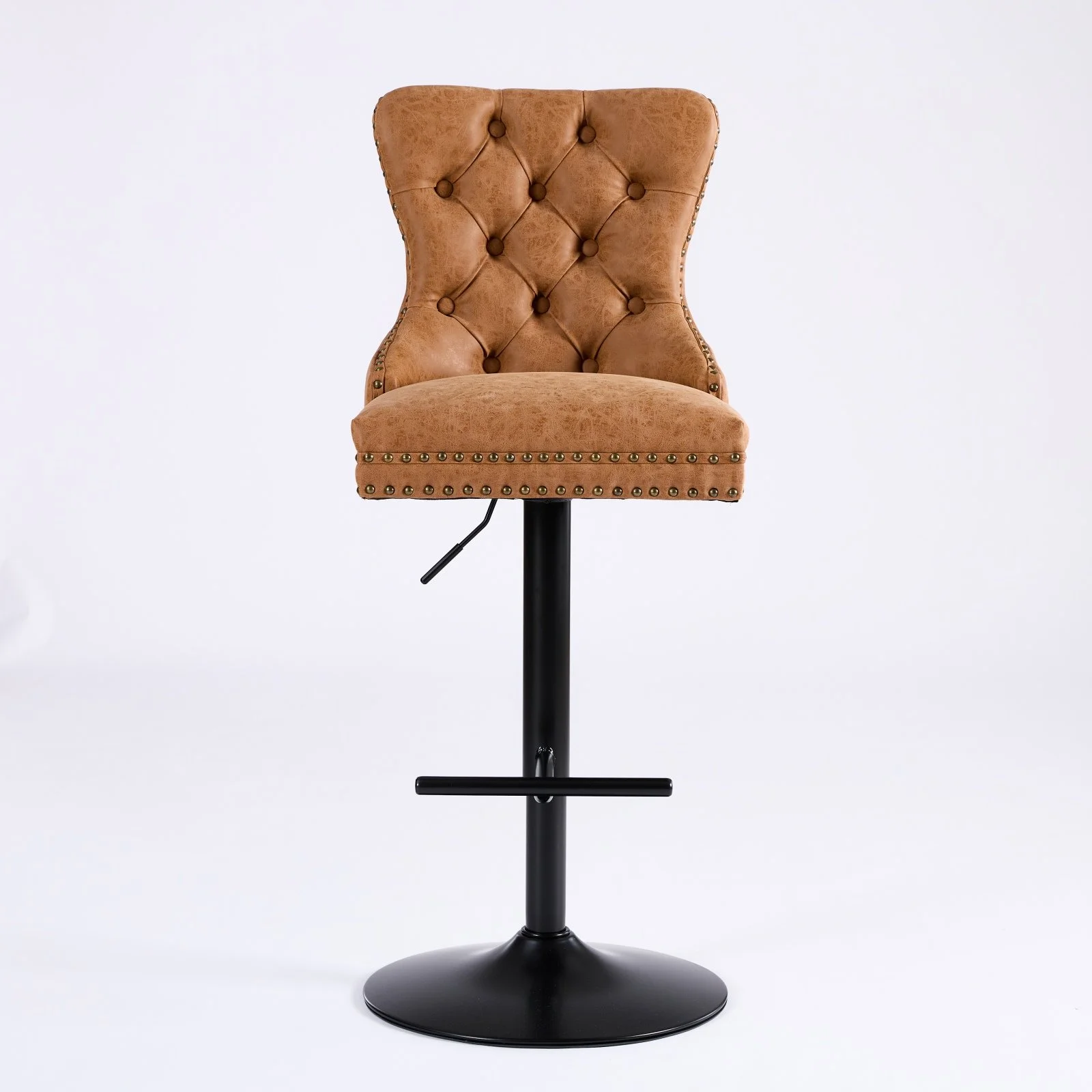 Orange Faux Leather Modern Bar Stools with Swivel, Adjustable Height and Tufted, Set of 2 - Image 2
