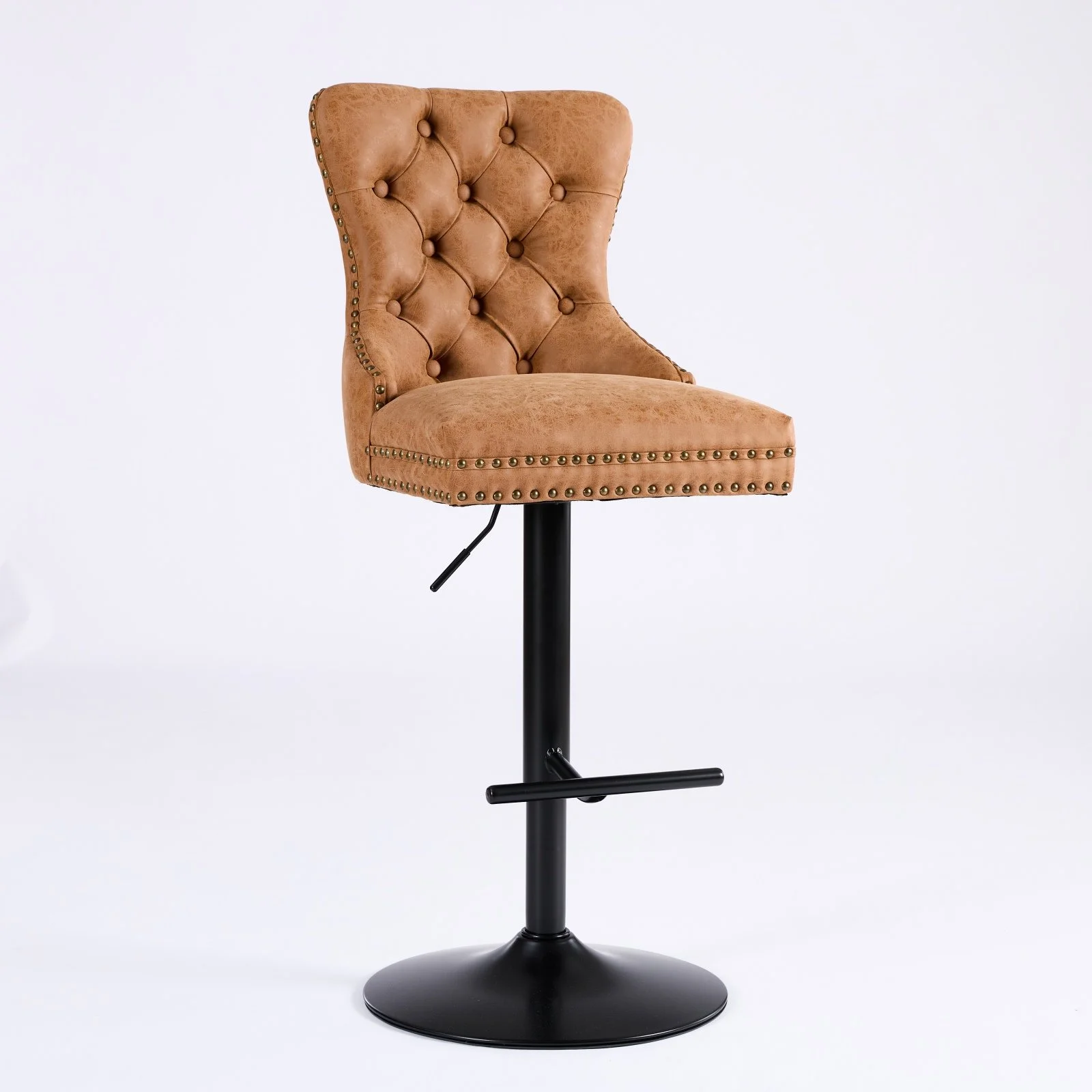 Orange Faux Leather Modern Bar Stools with Swivel, Adjustable Height and Tufted, Set of 2 - Image 3