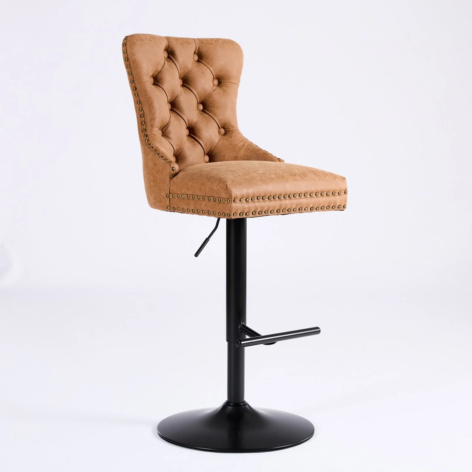 Orange Faux Leather Modern Bar Stools with Swivel, Adjustable Height and Tufted, Set of 2 - Image 4