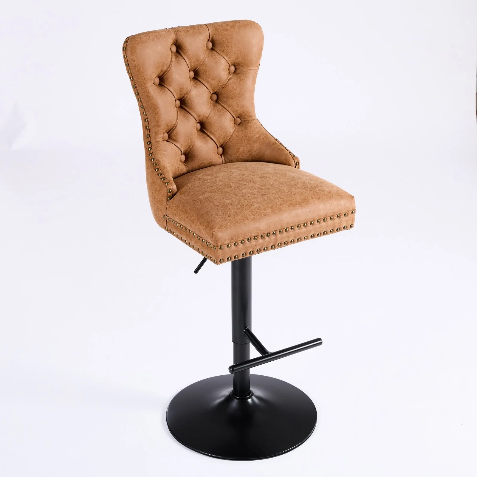 Orange Faux Leather Modern Bar Stools with Swivel, Adjustable Height and Tufted, Set of 2 - Image 5