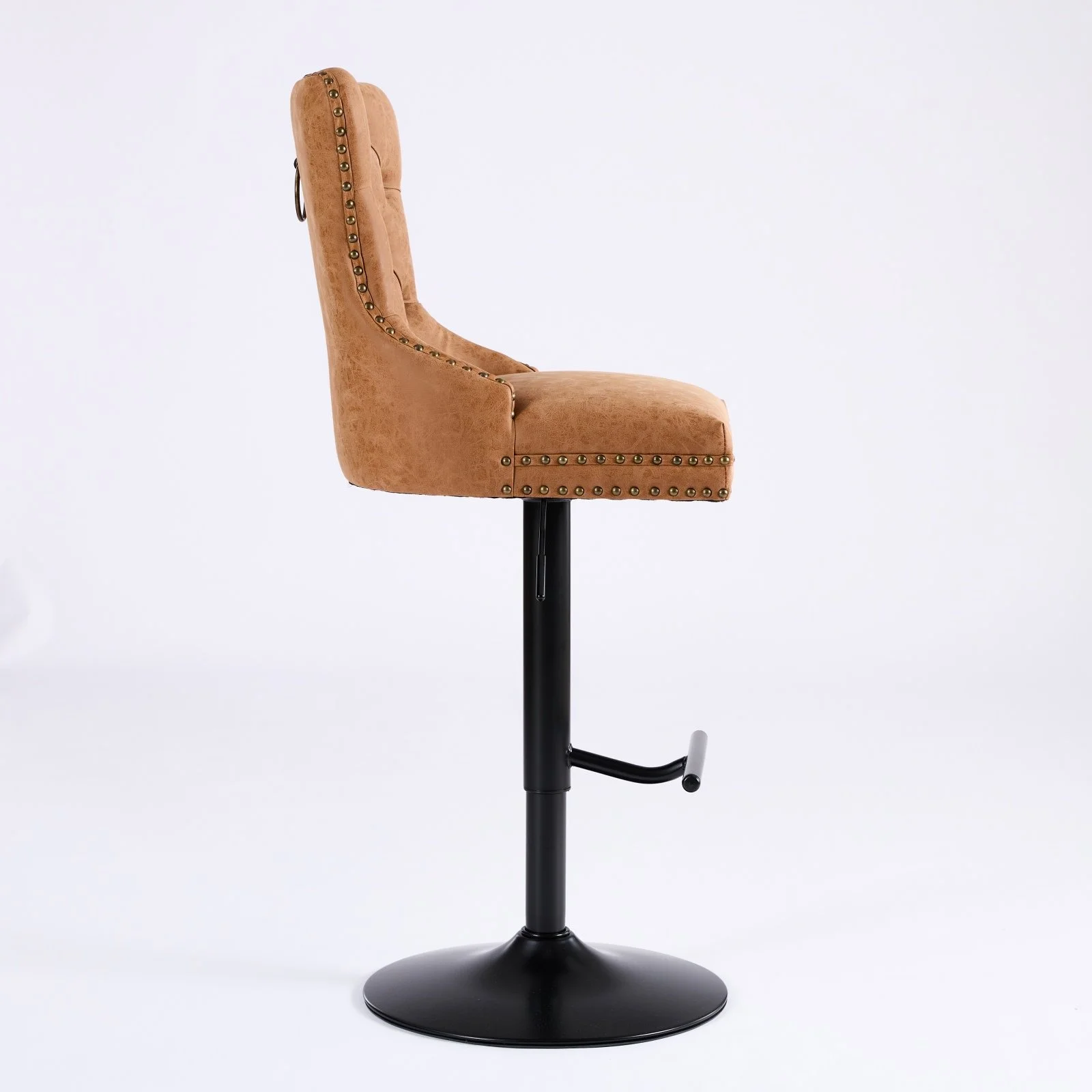 Orange Faux Leather Modern Bar Stools with Swivel, Adjustable Height and Tufted, Set of 2 - Image 6