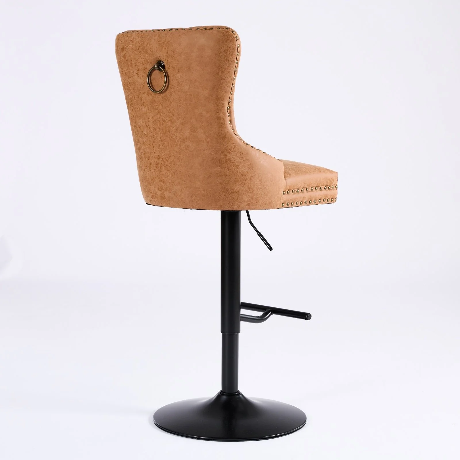 Orange Faux Leather Modern Bar Stools with Swivel, Adjustable Height and Tufted, Set of 2 - Image 7