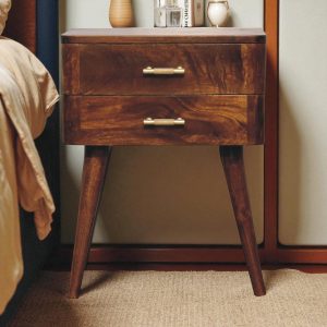 Brown Solid Wood Nightstand with 2 Drawers