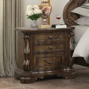 Dark Brown Traditional Nightstand with USB Port