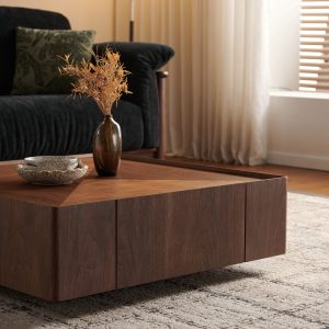 Walnut Coffee Table - Nora Lane Home furniture - Walnut finish, Metal accent - 38.58 x 38.58 x 13.78 in