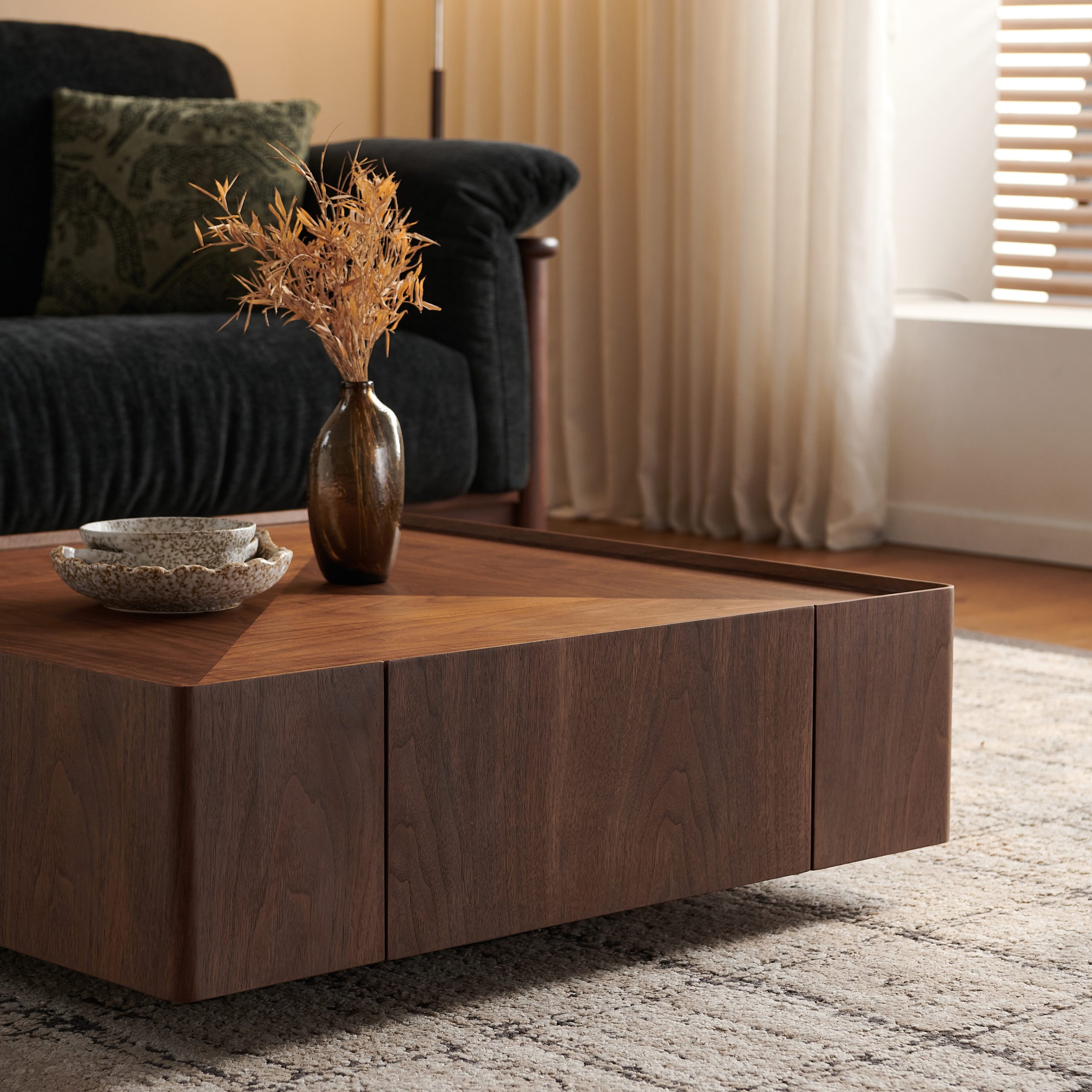 Walnut Coffee Table - Nora Lane Home furniture - Walnut finish, Metal accent - 38.58 x 38.58 x 13.78 in