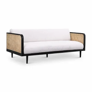 Black and Cream White Rattan Sofa with Rattan Detail