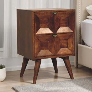 Brown Solid Wood Modern Nightstand with 2 Drawers