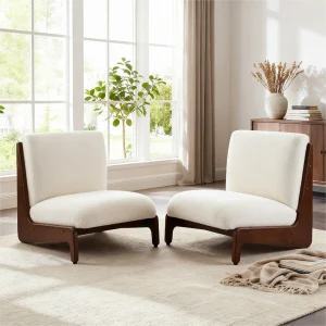Walnut Solid Wood Contemporary Accent Chair, Set of 2