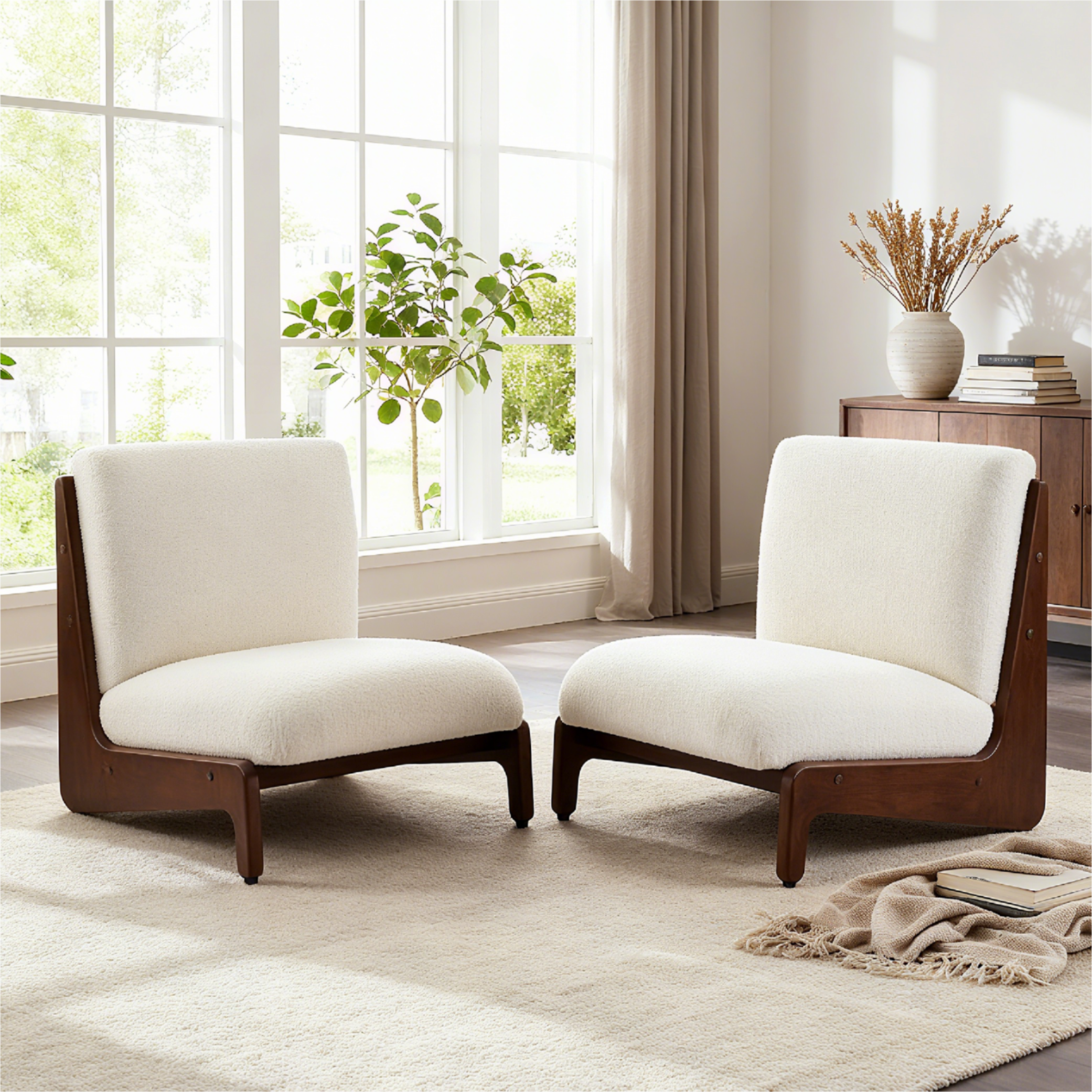 Walnut Solid Wood Contemporary Accent Chair, Set of 2