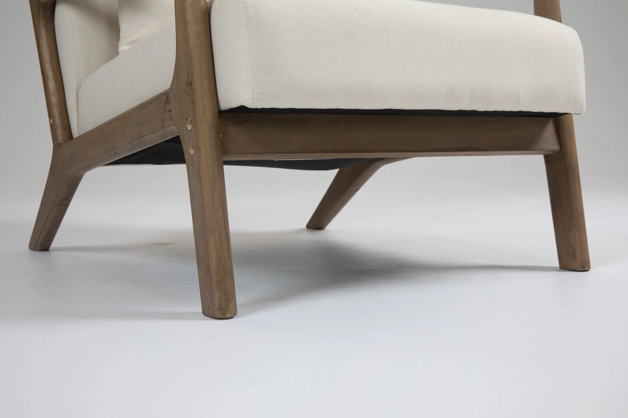 Antique White Linen Mid-century Armchair - Image 7