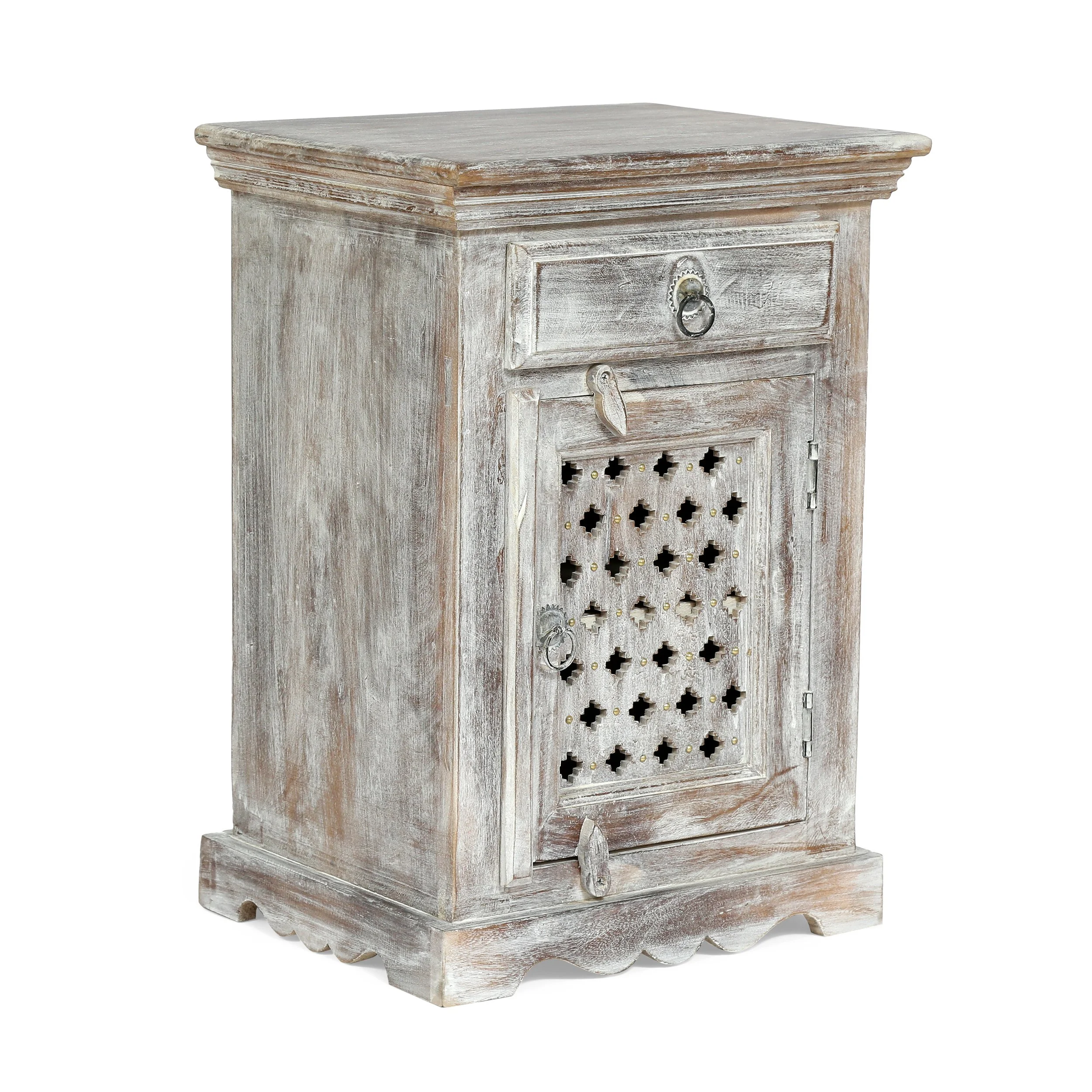 White Wood Boho Nightstand with 1 Drawer - Image 5